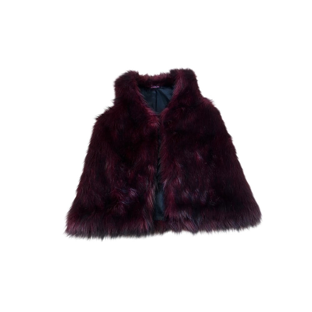 Material Girl Womens Burgundy Faux Fur Vest Shaggy Open Front Wine Maroon XL